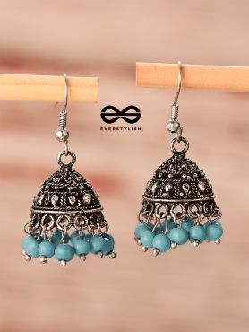 The Little Boho Oxidised Jhumkas (Blue) - Oxidised Boho Earrings
