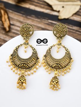 The Golden Intricate Artwork Danglers - The Oxidised Boho Collection