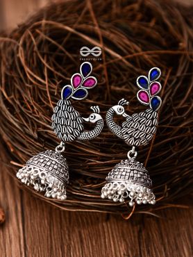 The Gorgeous Meenakari Peacock Jhumkas - Embellished Oxidised Collection