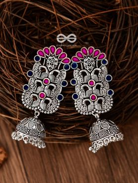 The Intricate Enamelled Peacocks Meenakari Artwork Jhumkas - (Pink-Blue)