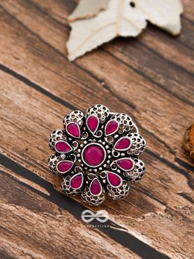 The Scarlett Ring (Adjustable) - Ruby-Red - The Embellished Oxidised Collection