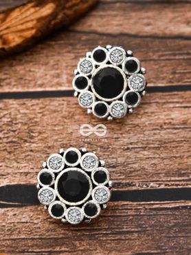 The Bling Button Studs - Black-White - Tiny Trinket Earrings