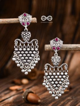 The Cute Mesh Earrings (Ruby Red) - The Embellished Oxidised Collection
