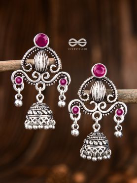 The Curved Artwork - Embellished Oxidised Earrings