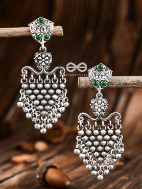 The Cute Mesh Earrings (Emerald Green) - The Embellished Oxidised Collection