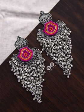 The Bohemian Jhaalar Statement Makers (Orange-Pink) - The Embroidered Oxidised Collection