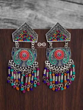 The Multilayered Meenakari Statement Makers (Multicoloured) - Embroidered Oxidised Collection