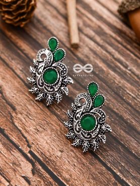 The Vintage Motif Studs - Emerald Green - The Embellished Oxidised Collection