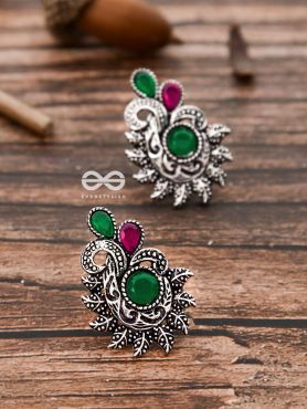 The Vintage Motif Studs - Ruby-Emerald - The Embellished Oxidised Collection