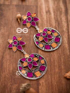 The Queen's Desire - Embellished Oxidised Danglers (Orange-Pink)