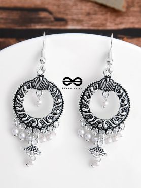 Little Intricate Circled Danglers - Oxidised Boho Earrings