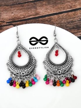 The Intricate Motif Drops - Oxidised Boho Earrings - Multicolour