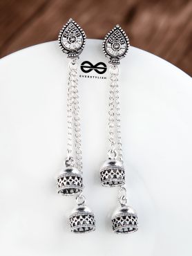 The Double Jhumki Droplet Danglers - Oxidised Boho Earrings