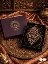 NOOR – OVAL MAROON VELVET CLUTCH WITH RICH ZARDOZI EMBROIDERY AND GOLDEN METAL FRAME