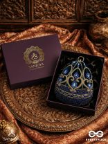 SITARAA – POLISHED OVAL ROYAL BLUE VELVET CLUTCH WITH STONE-ACCENTED HANDWORK AND GOLDEN METAL FRAME
