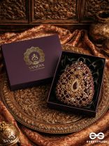 SHAHNAZ – OVAL MAROON VELVET CLUTCH WITH INTRICATE ZARDOZI EMBROIDERY AND GOLDEN METAL FRAME