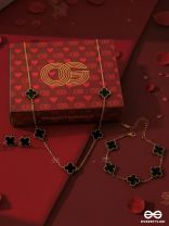 OFFICIALLY GORGEOUS - MIDNIGHT BLOOM – STAINLESS STEEL 18K GOLD PLATED CLOVER JEWELLERY SET