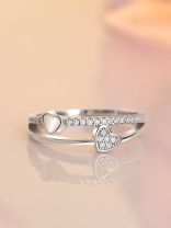 Silver Layered Hearts Adjustable CZ Ring