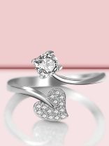 Shimmering Heart Adjustable CZ Ring