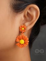 A Field of Flowers - Statement Dangler Earrings (Aerospace orange )
