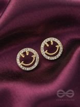 Gracious Grins- Rhinestones Studded Golden Earrings