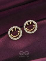 Gracious Grins- Rhinestones Studded Golden Earrings