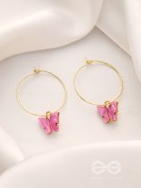 The Beauteous Butterfly Hoops (Pink) - Golden Casual Earrings