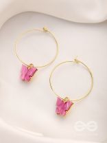The Beauteous Butterfly Hoops (Pink) - Golden Casual Earrings
