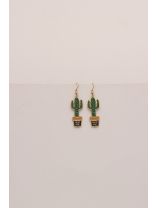 The Desert's Rose- Golden Cactus Enamelled  Earrings