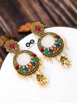 The Golden Embellished Jhumki Artwork - Embellished Oxidised Earrings