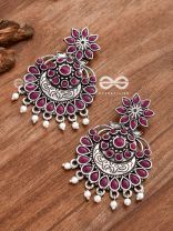 The Statement of Intricacy (Ruby Red) - Embellished Oxidised Earrings 