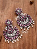 The Statement of Intricacy (Ruby Red) - Embellished Oxidised Earrings 
