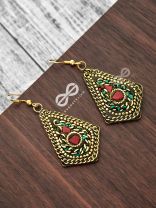 A Handcrafted Intricacy - Turquoise-Red Tribal Style Earrings