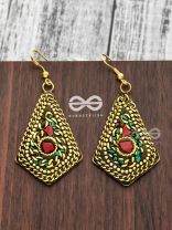 A Handcrafted Intricacy - Turquoise-Red Tribal Style Earrings