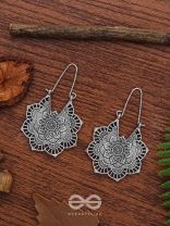 The Intricate Flower Danglers (Silver) - Oxidised Boho Earrings