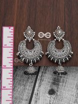 The Motif Moon Pearled Jhumkis(Silver-Black) - Oxidised Boho Earrings