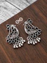 The Vintage Bird Artwork Studs(Onyx Black) - Embellished Oxidised Collection