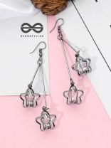The Double Shimmery Stars (Gun Metal finish)- Casual Dangler Earrings
