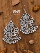 The Intricate Peacock Danglers - Oxidised Boho Earrings