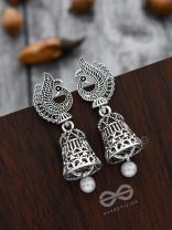 The Mesmerising Peacock Artwork Jhumkis - The Oxidised Boho Collection
