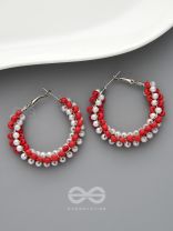 The Beaded Twists - Statement Hoops (Coral - Rose)