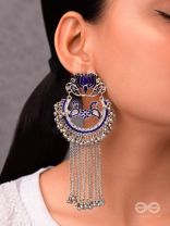 The Dangling Blooming Lotus - Statement Meenakari Earrings (Royal Blue)
