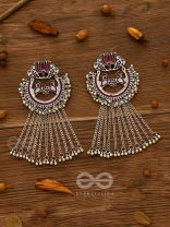 The Dangling Blooming Lotus - Statement Meenakari Earrings (Maroon)