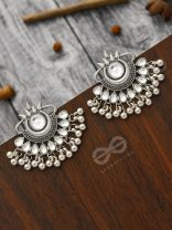 A Bohemian Tale - Embellished Oxidised Earrings (White)