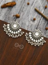 A Bohemian Tale - Embellished Oxidised Earrings (White)