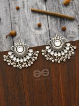 A Bohemian Tale - Embellished Oxidised Earrings (White)