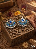 A Bohemian Tale - Embellished Oxidised Earrings (Teal Blue)