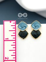 A CLASSY DELIGHT - STATEMENT ENAMELLED EARRINGS ( Blue-Black)