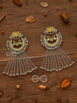 The Dangling Blooming Lotus - Statement Meenakari Earrings (Yellow)