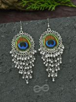 The Peacock Feather Jhallars - Oxidised Boho Earrings